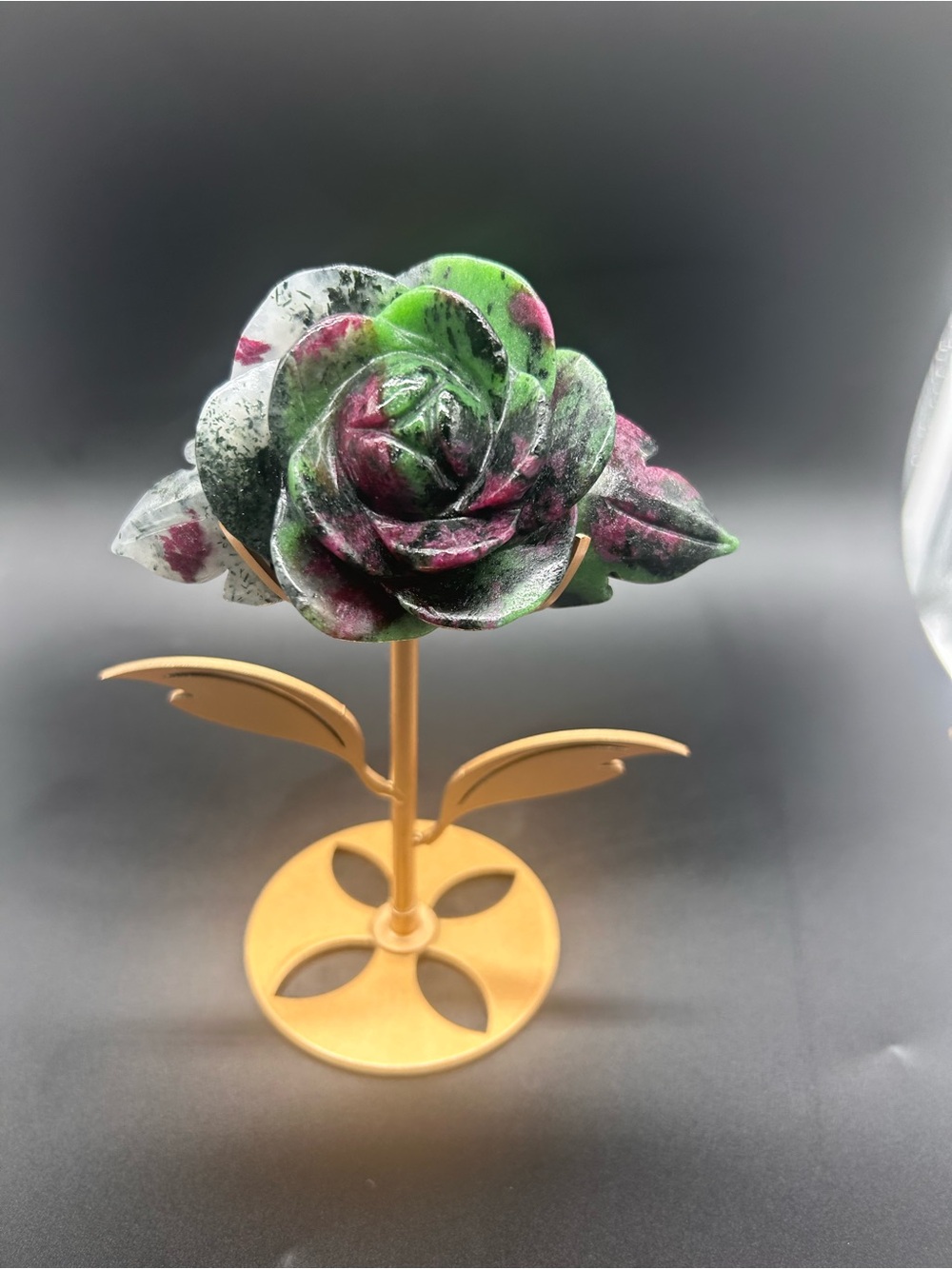 Hand carved Ruby Zoisite Crystal Rose